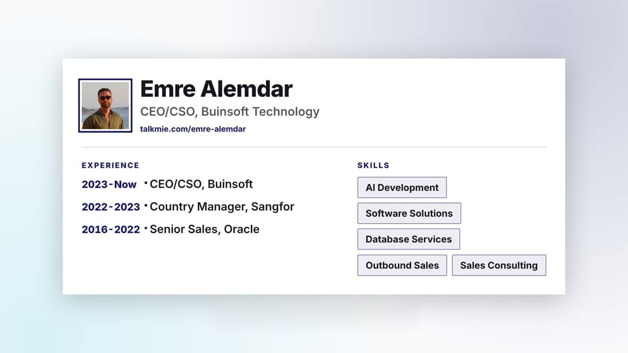 A CV video: experience and skills on a CV sheet with the owner's photo