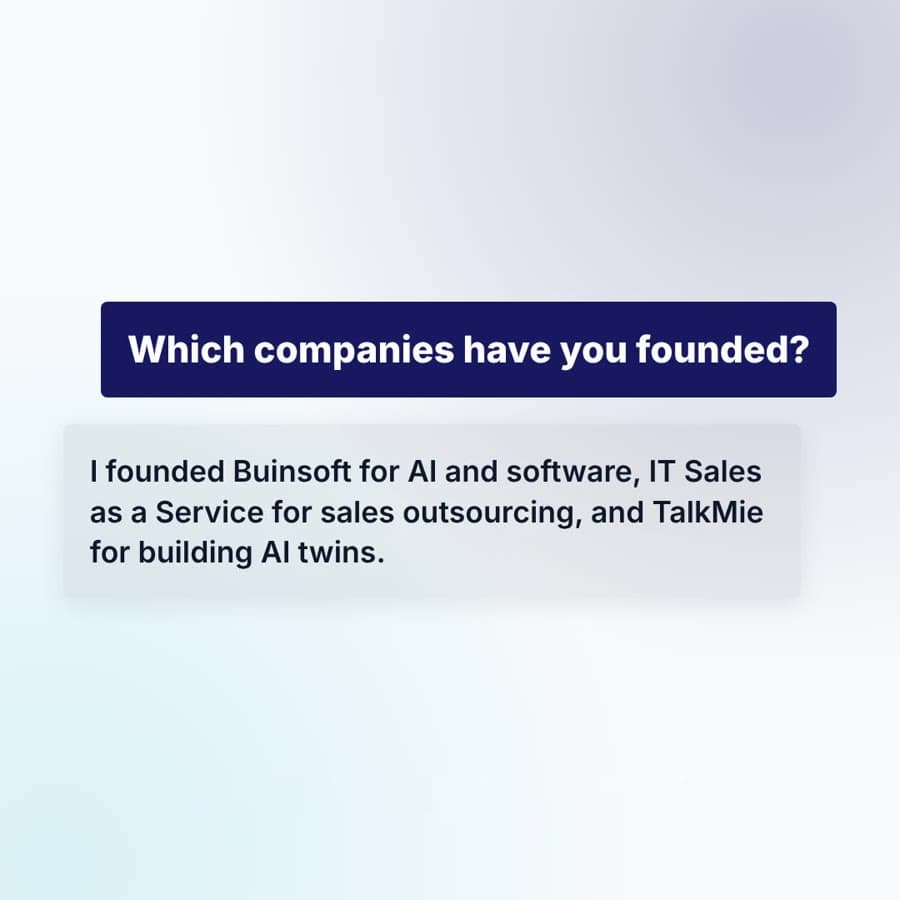 An FAQ video: which companies have you founded, with the answer